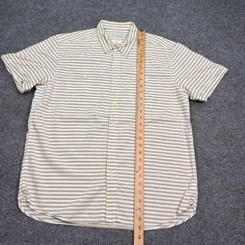 Lucky Brand Button Up Shirt Mens Size Large Tan Beige Striped Short Sleeve - Picture 8 of 12