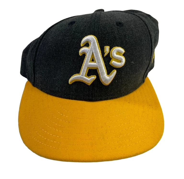 New Era Men's Oakland Athletics Low Crown Fitted Hat-Black/Yellow,7 1/4  (57.7cm)