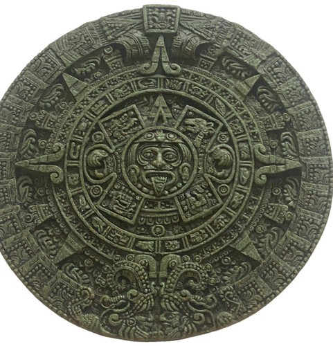 Mayan/ Aztec Calendar Art Medallion Wall Plaque crushed Malachite 11" Vintage - Picture 5 of 5