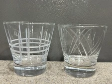 2 Rare Vintage MCM Heavy Base Cut Glass Whiskey Rocks Lowball Glasses in EUC!