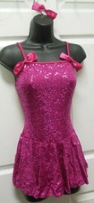 Sequin dress w/attached trunks Dance costume Rasberry girls szs satin bows
