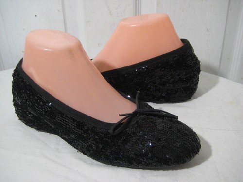 Thierry Rabotin Black Sequin Low Wedge Shoes Women's Size 38 . - Picture 2 of 14
