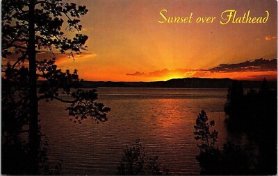 Sunset Over Flathead Lake Forestry Ripple Current Montana Chrome Postcard UNP