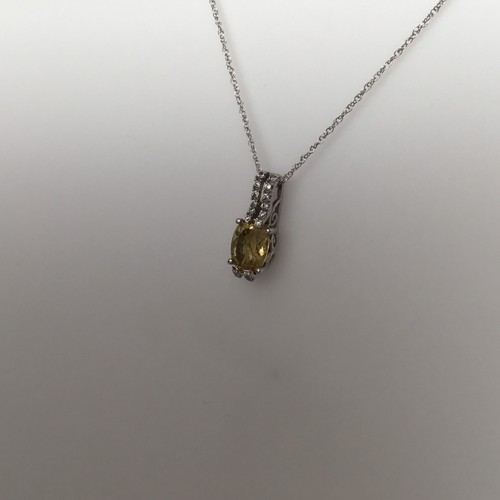 14K White Gold Oval Shape Yellow Beryl and Diamond Pendant with Chain New - Picture 6 of 8