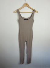 Naked Wardrobe Tank Jumpsuit Size S Sleeveless Double Lined Taupe Made In USA