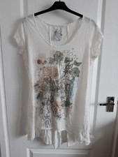 BHS Ladies White Front print Short Sleeve Long line Wash'n'goTunic top Size UK14