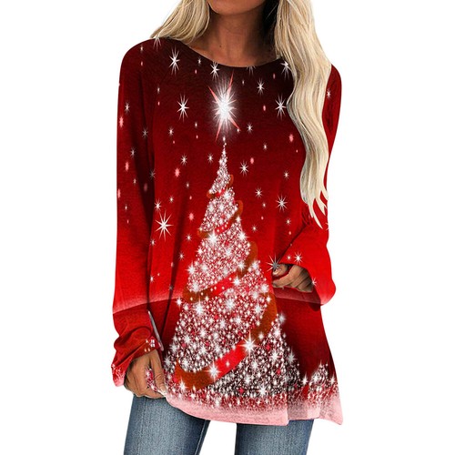Women Christmas Tops Pullover Ladies Long Sleeve Xmas Blouse T Shirt Loose Tunic - Picture 5 of 10
