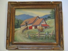 OLD LANDSCAPE REGIONALISM  WPA STYLE SIGNED  AMERICAN CARVED FRAME ANTIQUE 