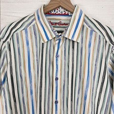 Robert Graham Button Up Shirt Men XL Flip Cuff Striped Blue White Long Sleeves