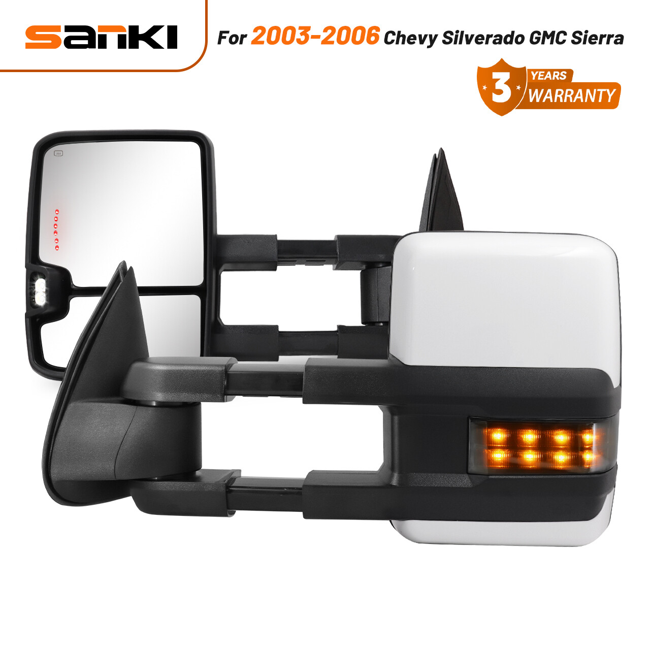 SIZIOM White Painted Tow Mirrors Turn Signals For 03-07 Chevy Silverado Sierra