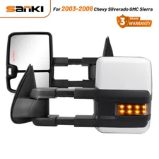SIZIOM White Painted Tow Mirrors Turn Signals For 03-07 Chevy Silverado Sierra