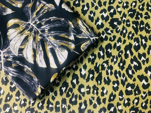 Black & Green Palm Banana Leaf Print Fabric Cotton Curtain Material - 55'' - Picture 9 of 9