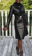 New NWT Unique designer NoLogo Italy  Shiny Black goat leather Coat jacket S 0-4