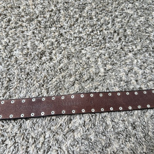 Calvin Klein Studded Leather Belt Bohemian Boho Size Large Brown Silver Hardware - Picture 4 of 5