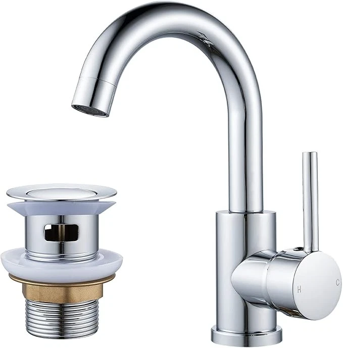 NEWEAST Basin Taps Mixer Single Lever Swivel Bathroom Sink Tap with Pop up Waste