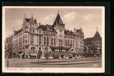Ansichtskarte Düsseldorf, Bahnhof-Hotel mit Geschäften 