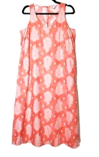 J JILL Dress Womens MEDIUM P 100% Linen Scoopneck Long Maxi Pockets Orange A