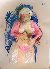 Disney Figure Boudoir French Pastel Painting Paper Original 18x24 Cubist