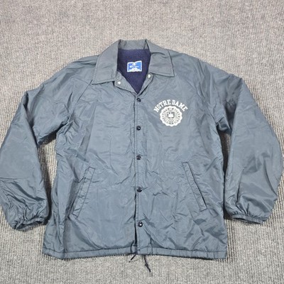 Vintage Champion Notre Dame Jacket Mens Medium Gray Lined Snap Windbreaker USA