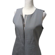 Theory Easy Crew Shift Dress Blue Grey Check Plaid Zip Front Viscose Mod Size 4