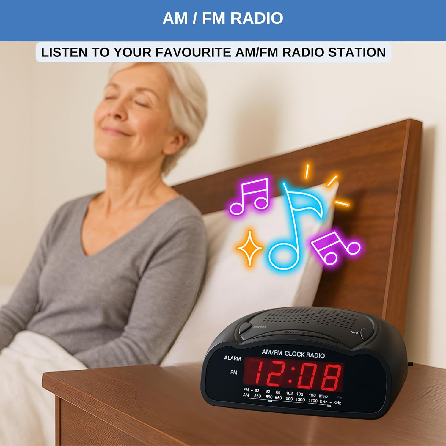 Digital Alarm Clock AM/FM Radio Red LED Display Loud Heavy S
