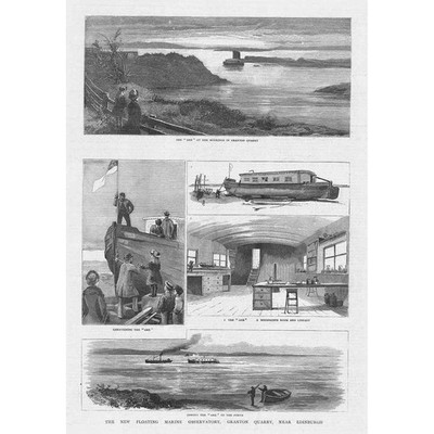 EDINBURGH Floating Marine Observatory at Granton Quarry - Antique Print 1884