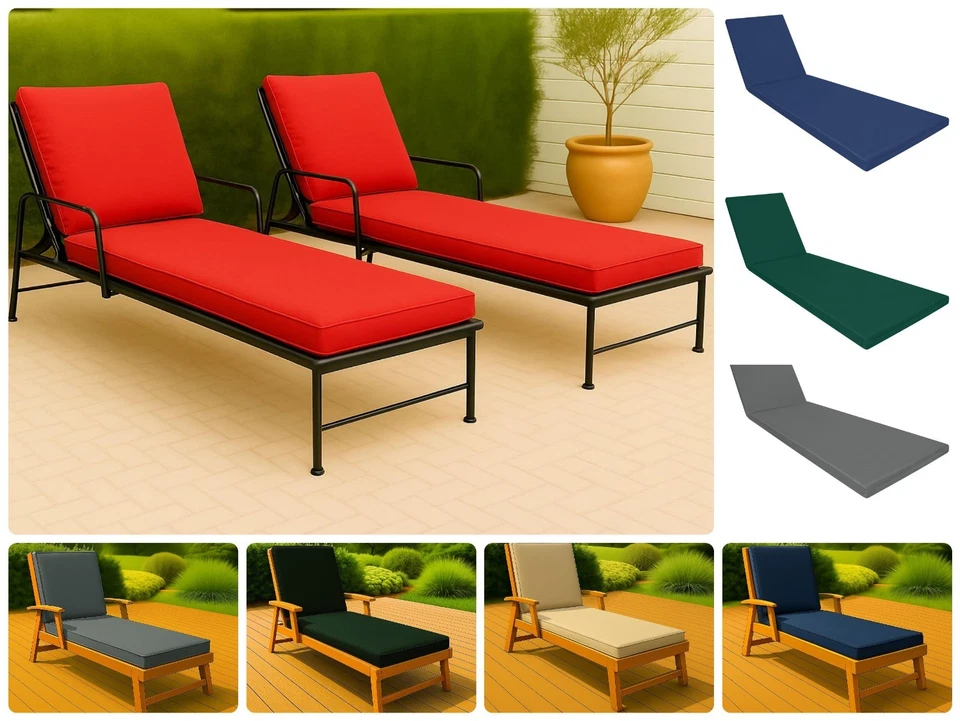 NZ Waterproof Sun Lounger Deck Bed Cushion Outdoor Recliner Chair Cushion Pad Only