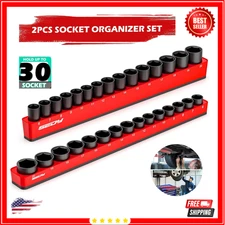 2-Piece 3/8"-Drive Metric Magnetic Socket Organizer Set (Holds 30 Sockets) - Det
