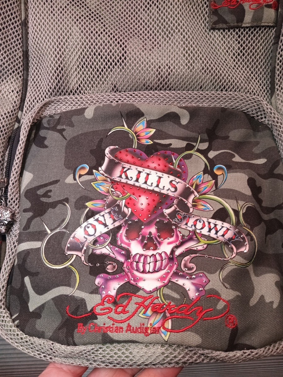NWT Ed Hardy Backpack - Love Kills Slowly - Gray mesh | eBay display picture 3