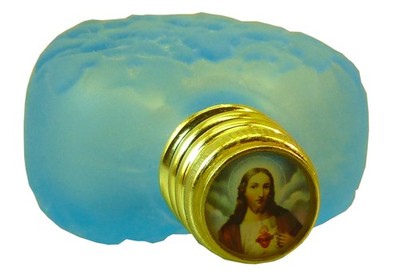 Weihwasserbehälter in Herzform, geblasenes Glas in aqua mattiert-WW aqua matt