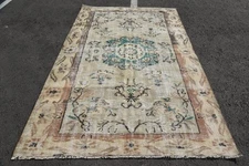 Decorative Rug, Abstract Beige and Green 5,6x8,8 ft