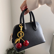 Cherry Bag Charm Keychain Glitter and Old Gold Cherry Red