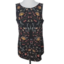 Cabi Black Floral Sleeveless Chiffon Blouse Tunic Top Size Medium M
