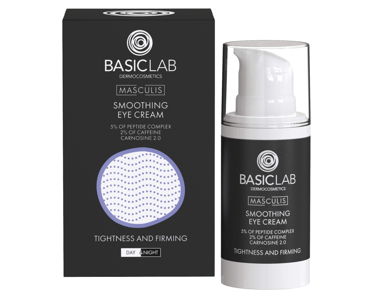 BasicLab Masculis Smoothing Eye Cream Peptide Complex Caffeine Day Night 15ml