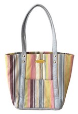 Longaberger Homestead Pastel Stripe Tote Purse w/Outer Pocket