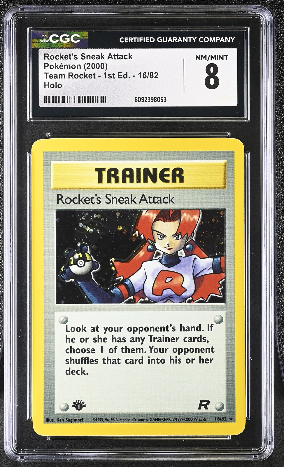 CGC 8 Rocket's Sneak Attack Team Rocket 1st Edition 16/82 Holo Pokemon Card