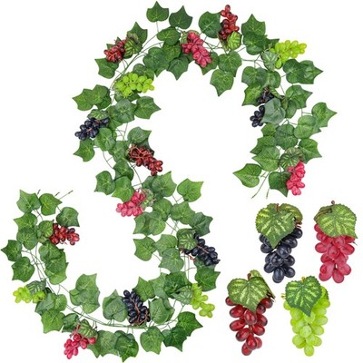 3 Strands 22.8Ft Artificial Grape Vine Leaf with 16pcs Fake Grapes