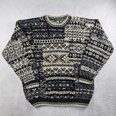 Vtg Giordano 100% Shetland Wool Knit Sweater Men M Snowflake Nordic Ski Pullover