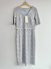 M&S Per Una Silver Blue Lace Dress UK 12 Elegant Sparkle Occasion Bodycon