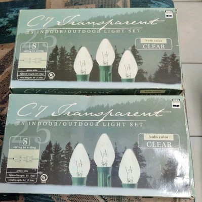 Vintage 2 Sets C7 Transparent 25 Clear Bulb Indoor Outdoor Christmas Lights New