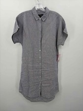 Pre-Owned Tahari Blue Size Small Linen Stripe Knee Length Short Sleeve Dress