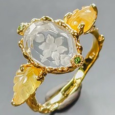 Jewelry gems Natural Green Amethyst Ring 925 Sterling Silver Size 8.75 /R438990