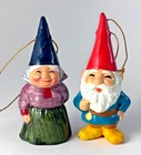 Pair of 1979 Unieboek Gnome Christmas Ornaments Hand Painted Grandma and Grandpa