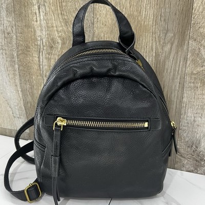 Fossil Black Leather Soft Supple Mini Backpack Purse Gold Hardware Adj. Straps