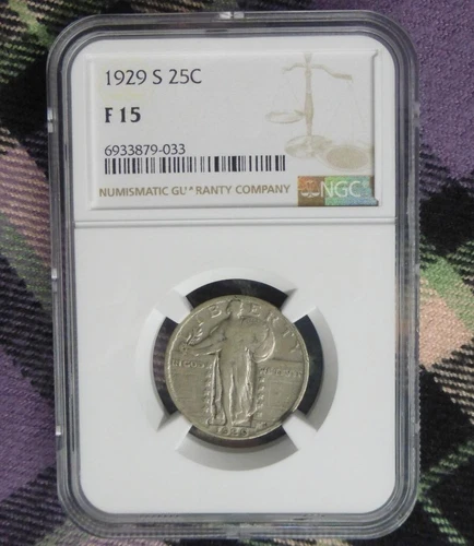 1929 S NGC F 15 Liberty Standing Silver Quarter, United States Silver 25C Coin