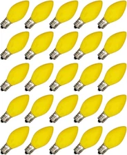 Box of 25 Light Bulbs -Opaque Yellow, Steady Burning, 7 Watt, C7 -E12 Candelabra