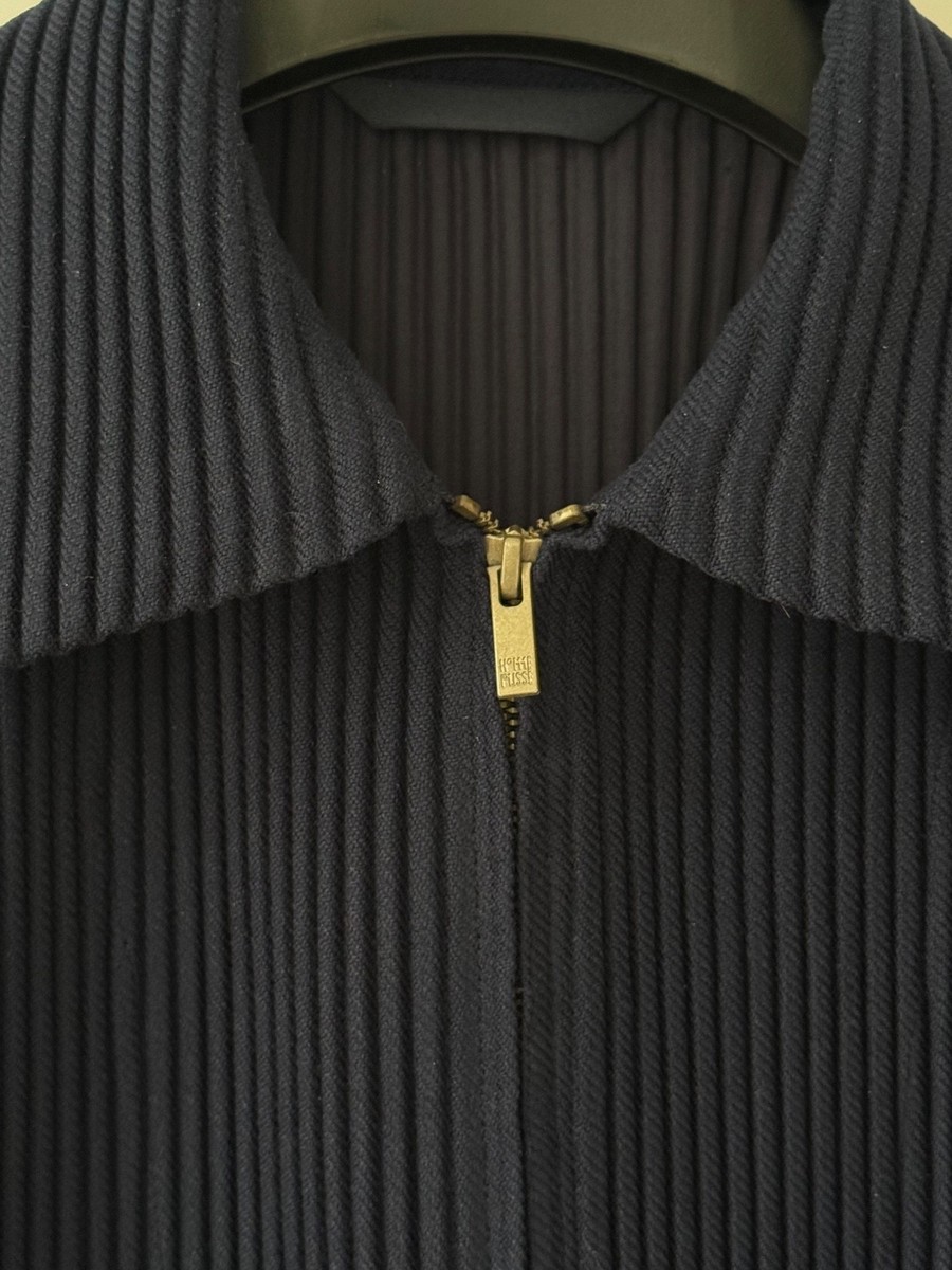 Mens HOMME PLISSÉ ISSEY MIYAKE Pleated Navy Wool Like Zip Blouson