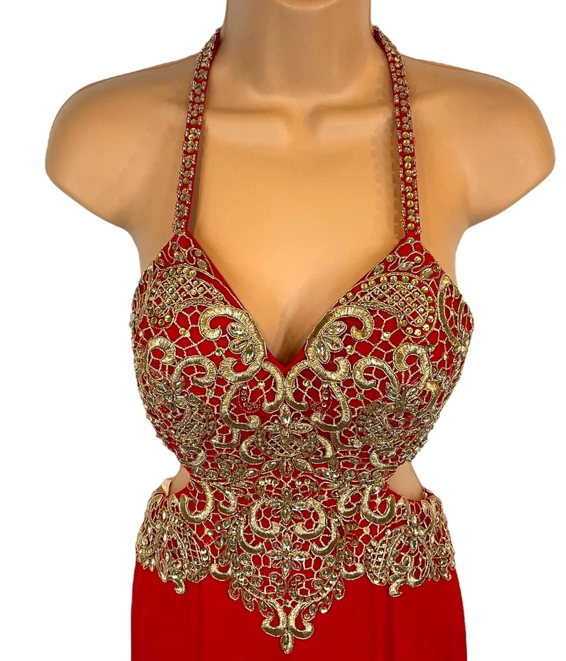 Jovani Red Gold & Crystal Embellished Prom /Cocktail Dress - Size 2 USA - Image 4 of 4