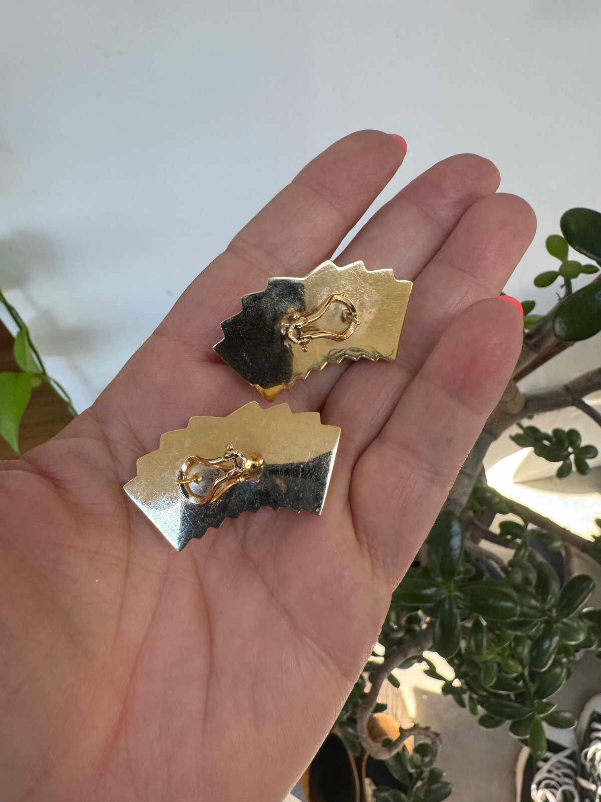 14K  Earrings Statement Solid Gold Ribbed - image 4