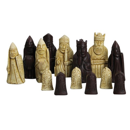 20 Inch Isle of Lewis I Macassar Chess Board White Brown Resin Chess Pieces - Picture 3 of 9